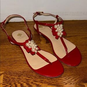 Kate Spade Red Sandals with Floral Embellishments